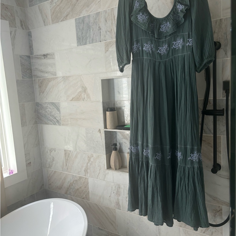 Free People Lovers Lane boho 3/4 sleeve embroidered maxi dress NWOT